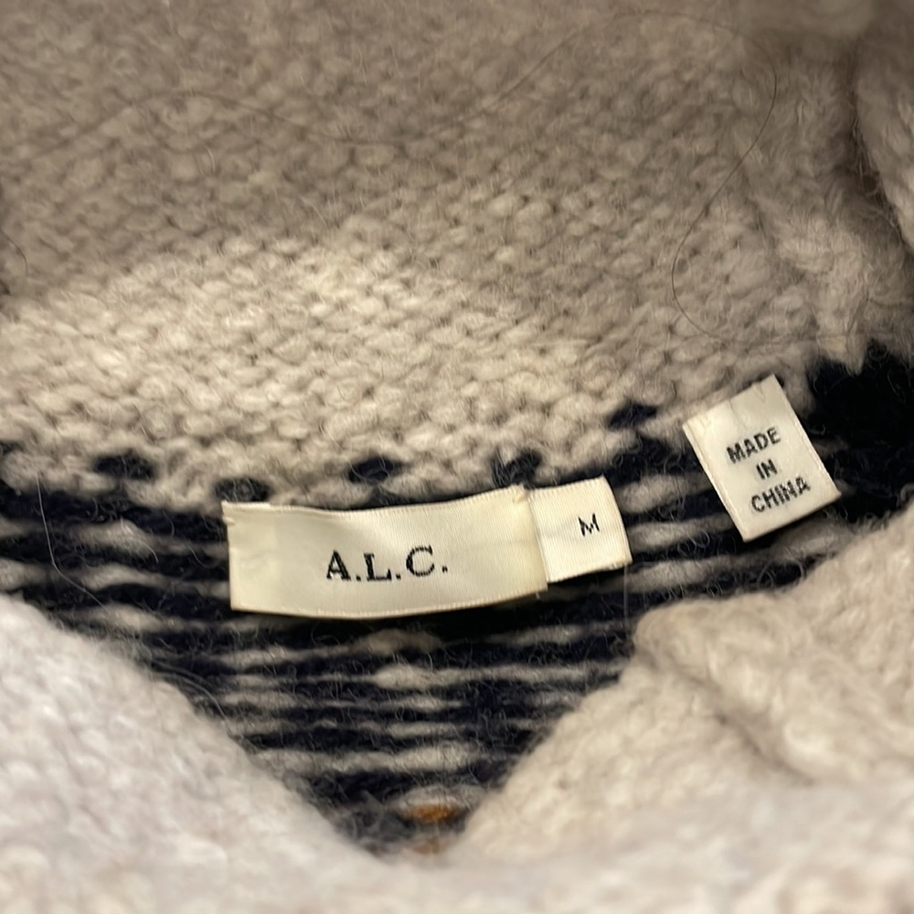 A.L.C. Cream Cowl Neck Fair Isle Knit Sweater with Brown and Navy Pattern - Picture 4 of 4